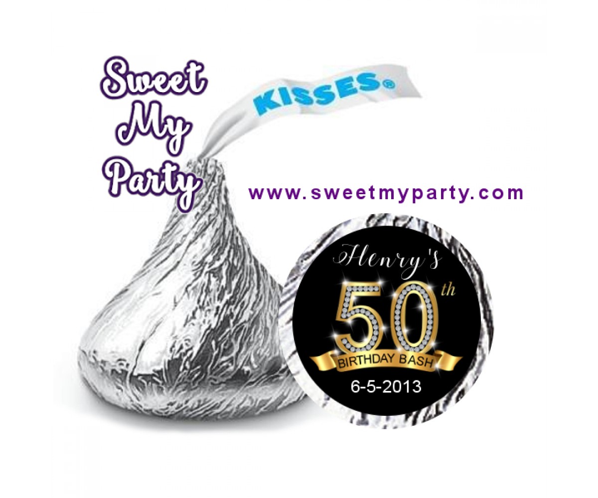 50th Birthday Hershey Kisses Stickers,Gold Diamonds 50th Birthday Hershey stickers,(1ab)